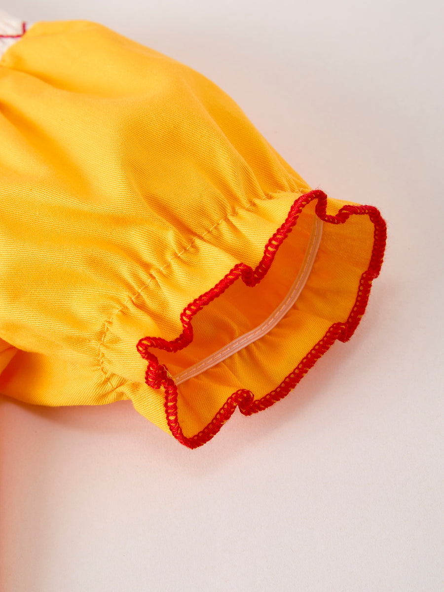 Fall Halloween & Thanksgiving Turkey Nuts Smock Embroidered Yellow Baby Girl Romper