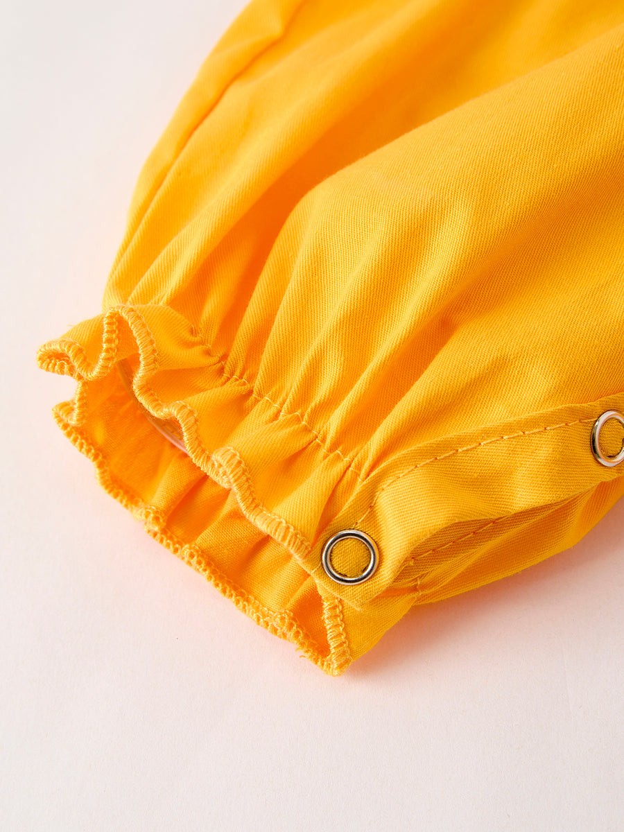 Fall Halloween & Thanksgiving Turkey Nuts Smock Embroidered Yellow Baby Girl Romper
