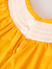 Fall Halloween & Thanksgiving Turkey Nuts Smock Embroidered Yellow Baby Girl Romper