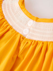 Fall Halloween & Thanksgiving Turkey Nuts Smock Embroidered Yellow Girls Dress