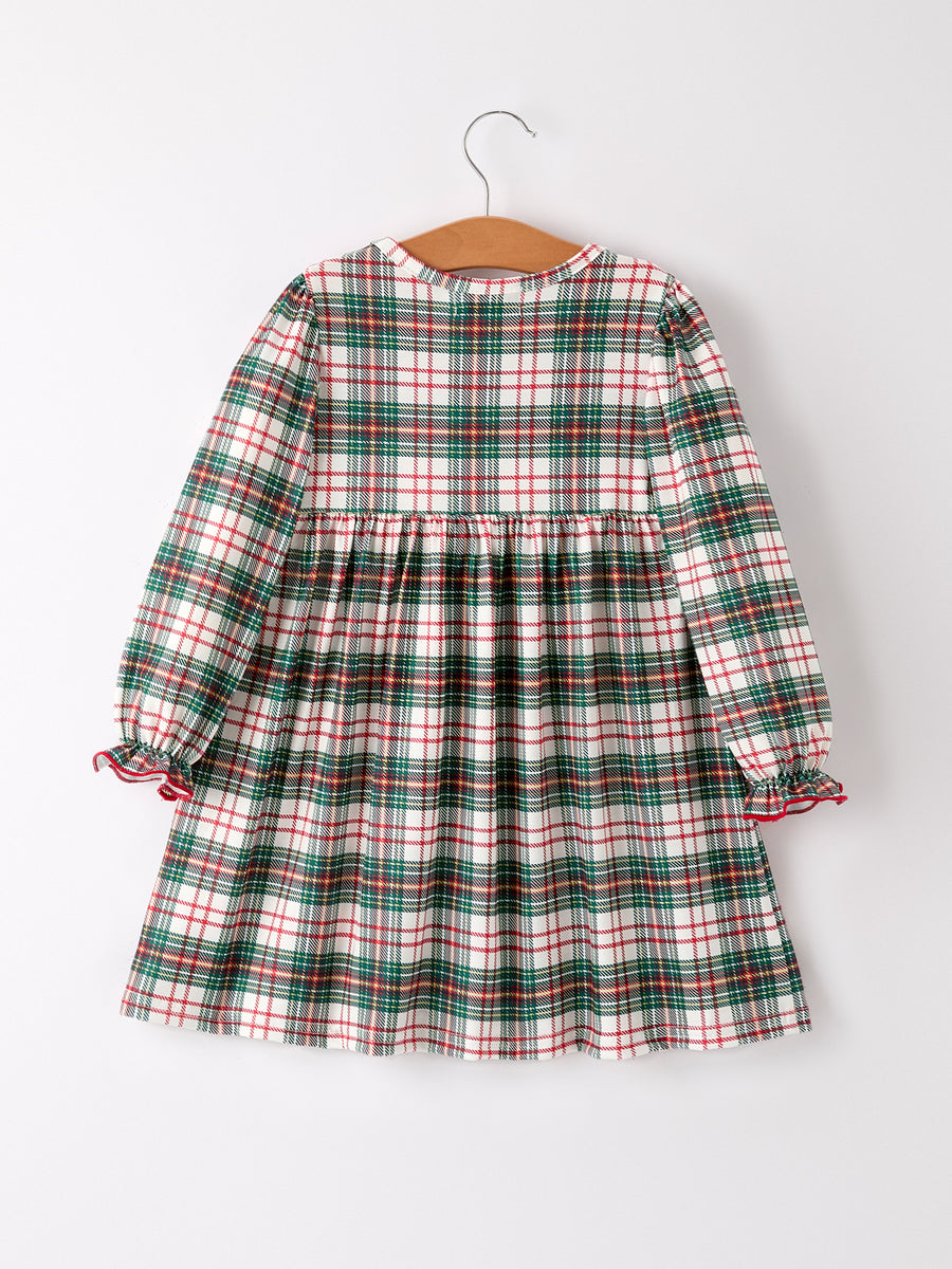 PREORDER Christmas Embroidery Smocking Bow Plaid Girls Dress