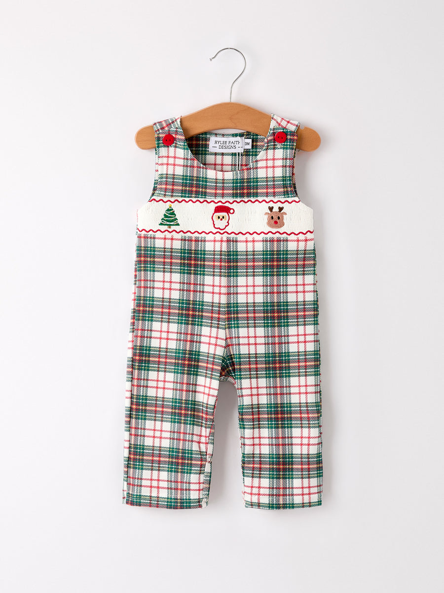 PREORDER Christmas Jonjon Plaid Smocking Embroidered Boys Romper