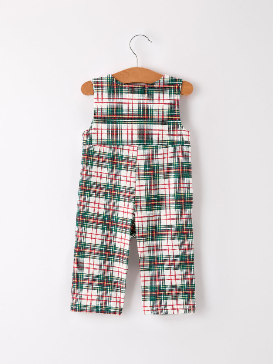PREORDER Christmas Jonjon Plaid Smocking Embroidered Boys Romper