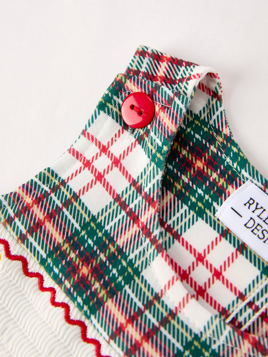 PREORDER Christmas Jonjon Plaid Smocking Embroidered Boys Romper