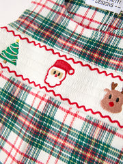 PREORDER Christmas Jonjon Plaid Smocking Embroidered Boys Romper