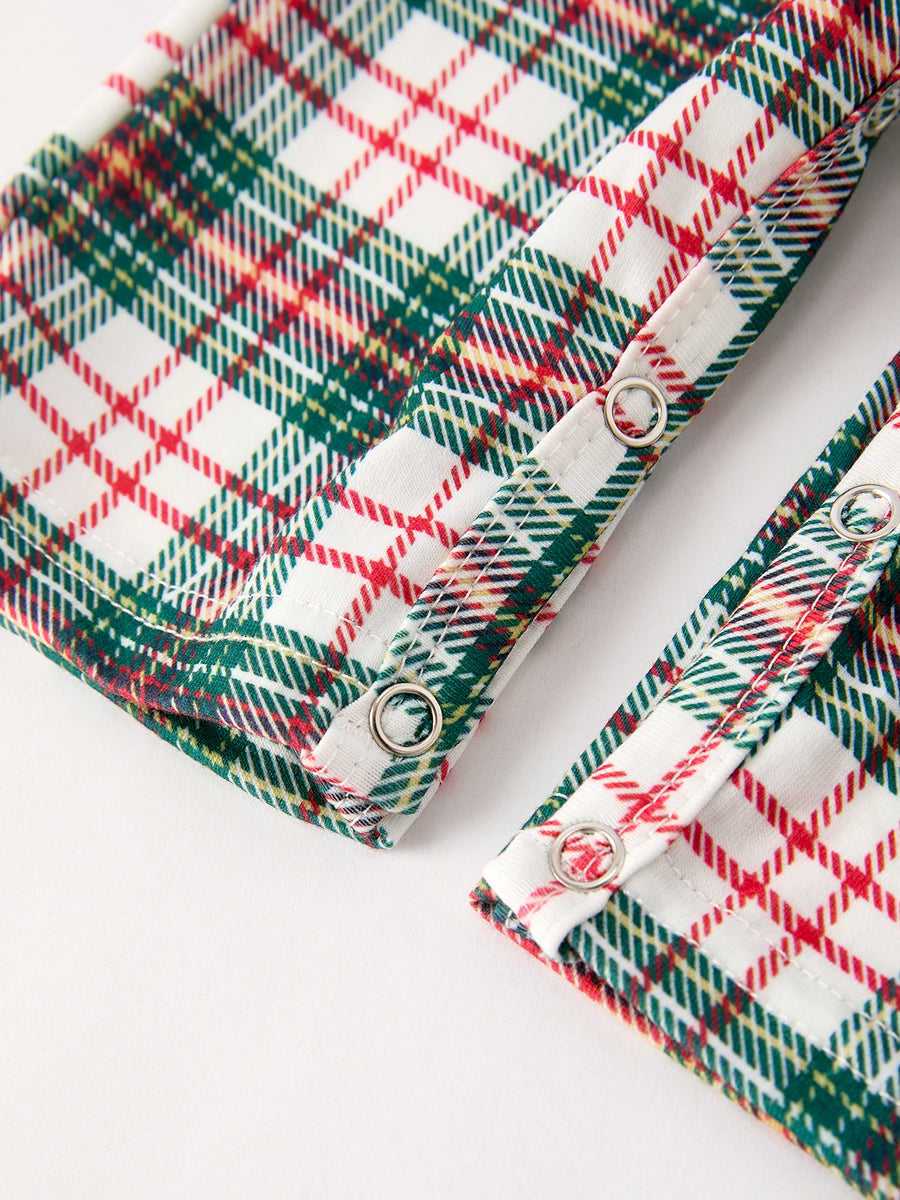PREORDER Christmas Jonjon Plaid Smocking Embroidered Boys Romper