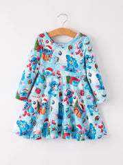 Winter Christmas Character Gift Print Girls Dress