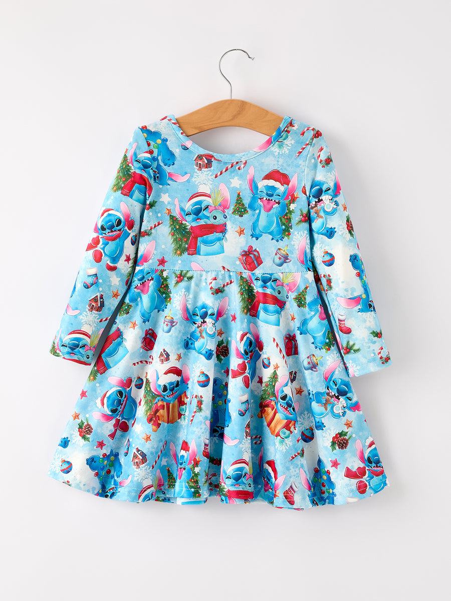 Winter Christmas Character Gift Print Girls Dress