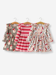 Christmas Santa Character Stripe Print Dress Set (3 Pieces)