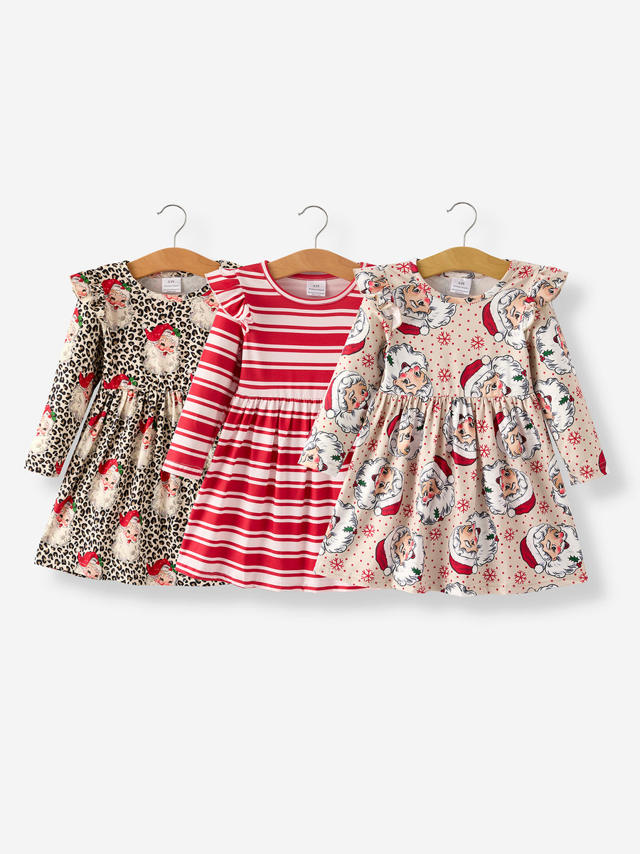 Christmas Santa Character Stripe Print Dress Set (3 Pieces)