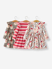 Christmas Santa Character Stripe Print Dress Set (3 Pieces)