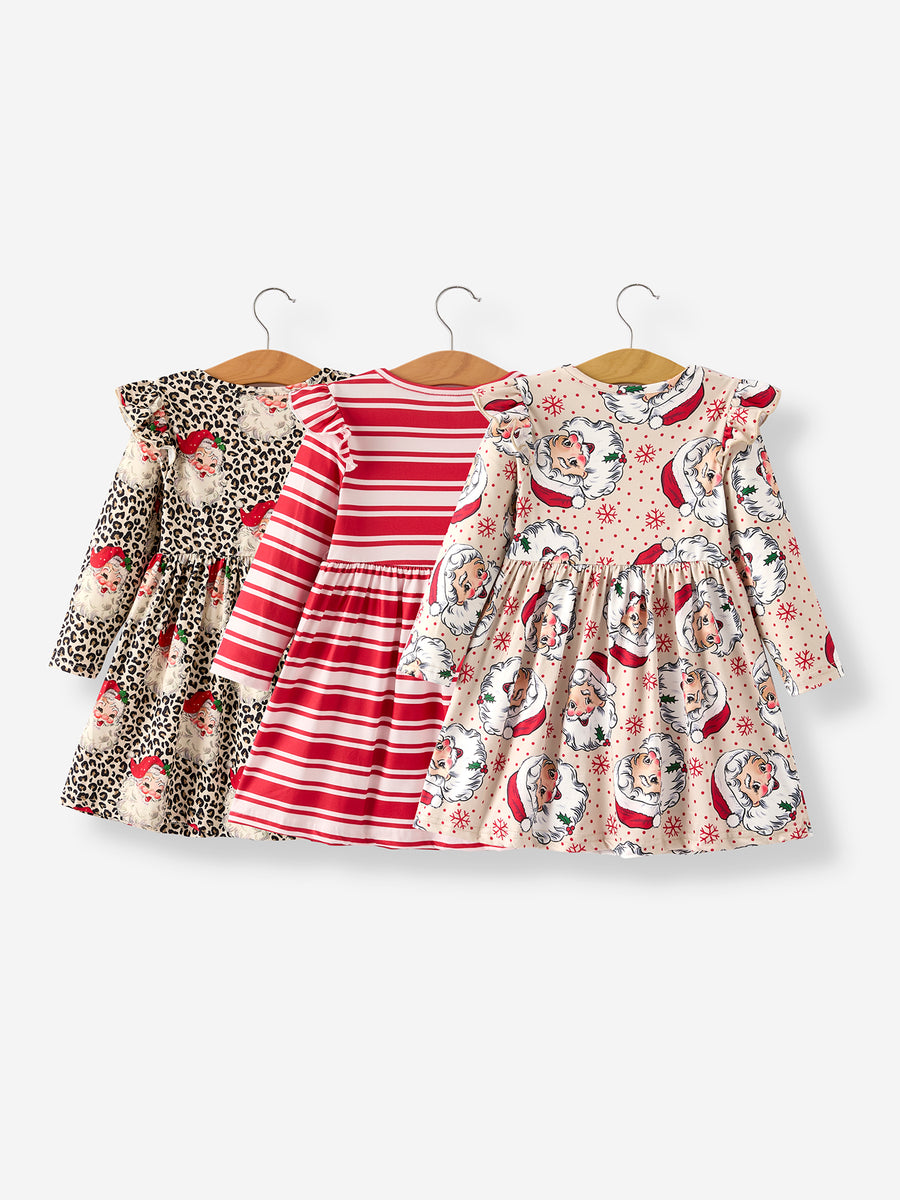 Christmas Santa Character Stripe Print Dress Set (3 Pieces)