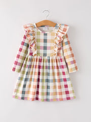 PREORDER Fall Thanksgiving Plaid Long Sleeve Girls Dress