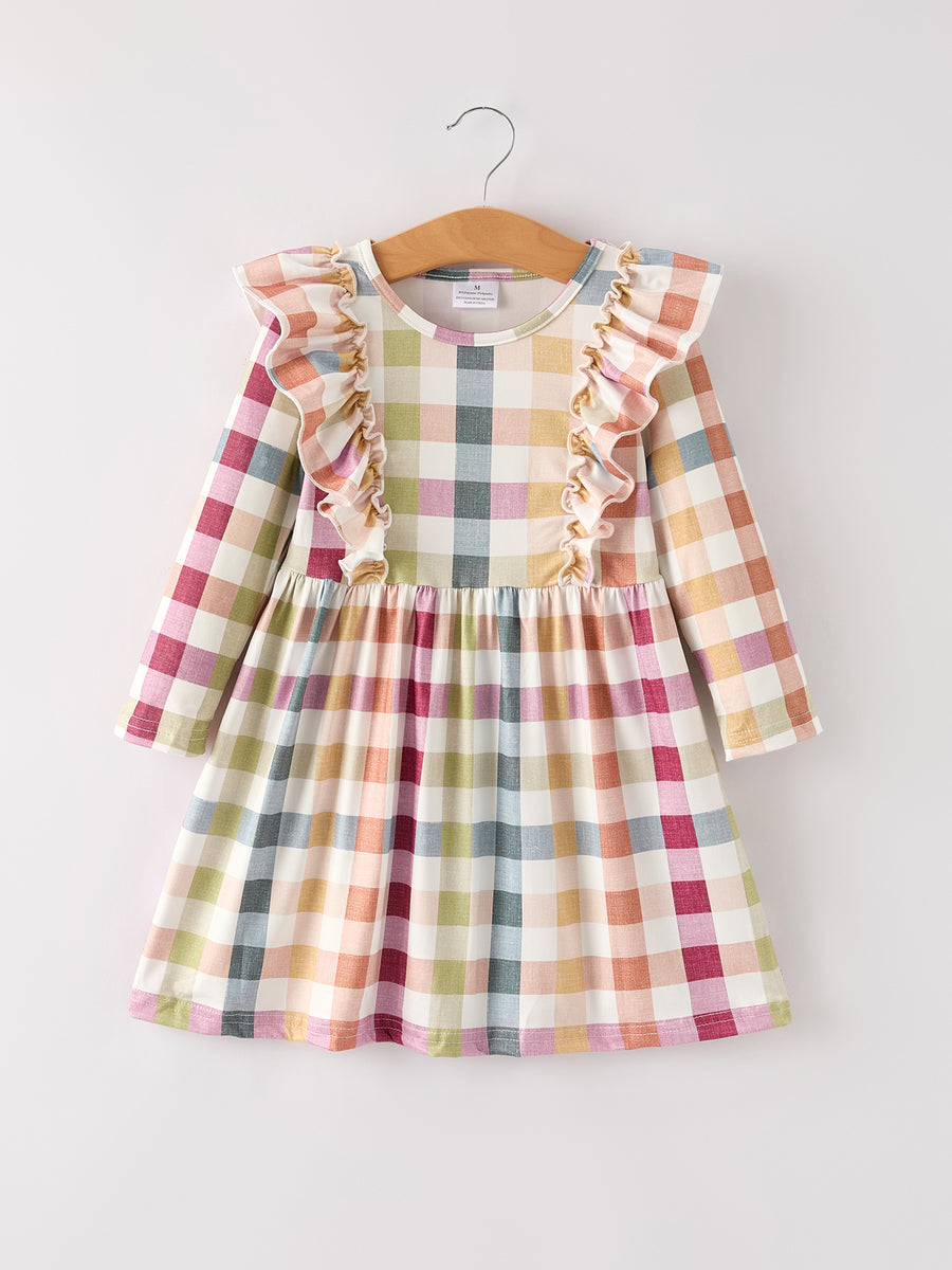 PREORDER Fall Thanksgiving Plaid Long Sleeve Girls Dress