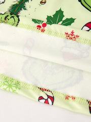 Winter Christmas Candy Cane Character Print  Green Girls Dress