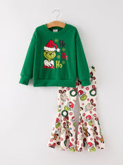 Christmas Character Ho Ho Ho Top & Bell Bottom Pants Set