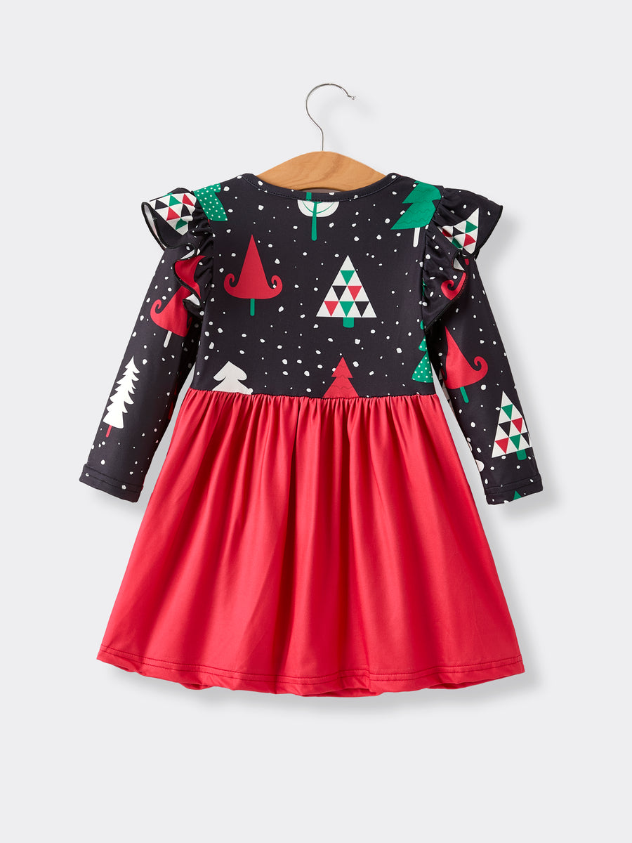 Winter Christmas Print Holiday Casual Girls Dress