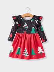 Winter Christmas Print Holiday Casual Girls Dress