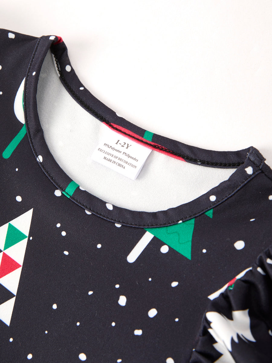 Winter Christmas Print Holiday Casual Girls Dress