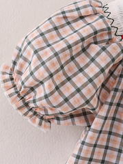 Girls Back to School Smocking Pencil Apple Embroidery Plaid Casual Dress