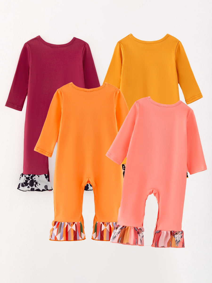 4 piece Baby Girl Autumn /Winter Letter Leopard Floral Ruffle Romper Set