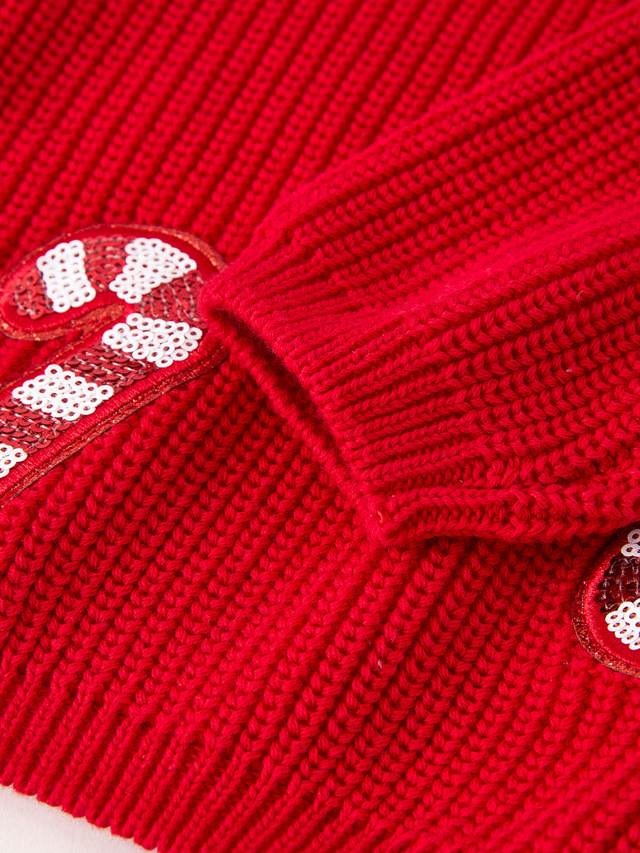 Christmas Winter Cane Girls Red Pullover