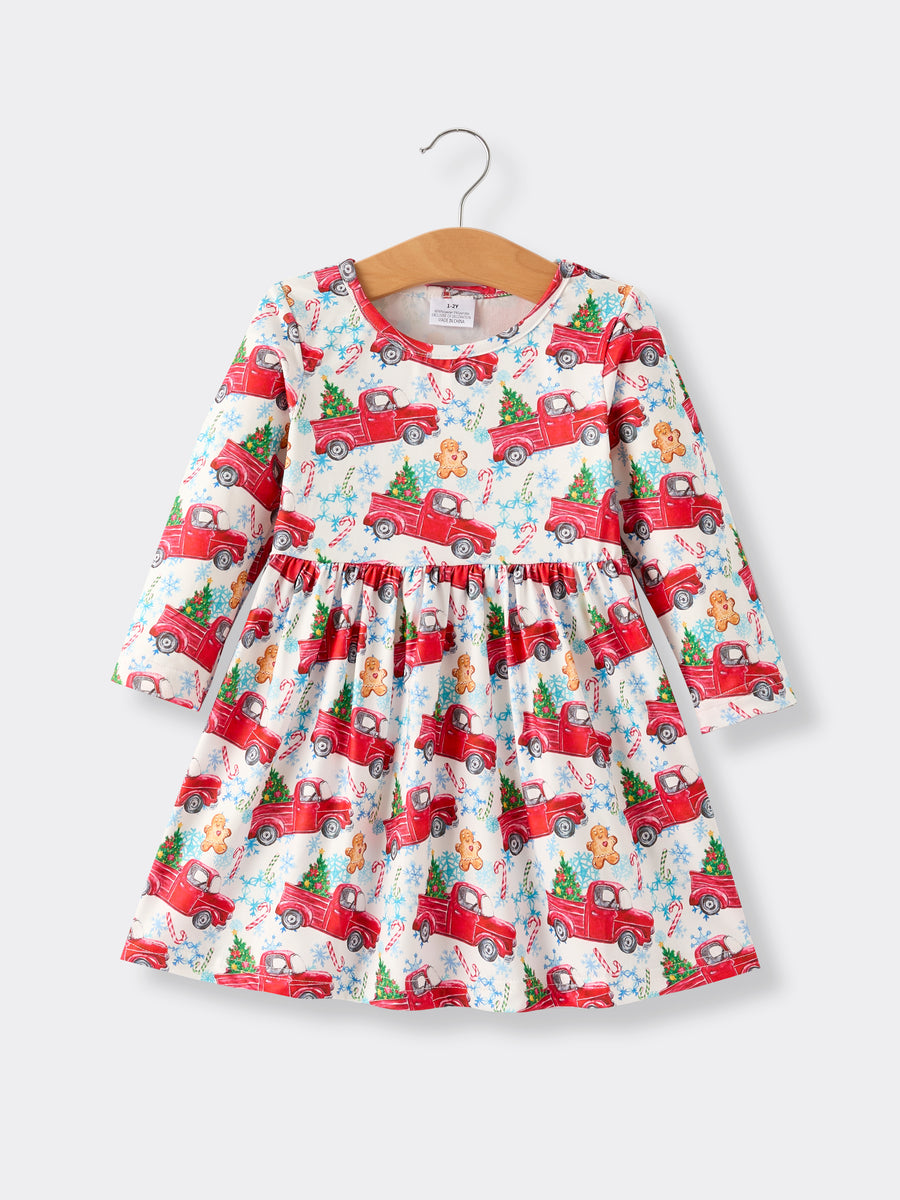 Winter Christmas Print Holiday Casual Girls Dress