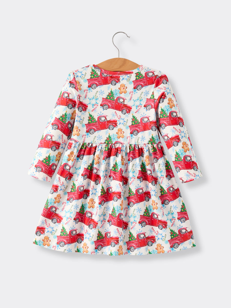 Winter Christmas Print Holiday Casual Girls Dress