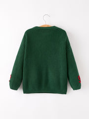 Christmas Winter Bow Dark Green Girls Pullover Sweater