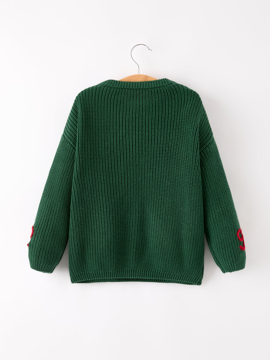 Christmas Winter Bow Dark Green Girls Pullover Sweater
