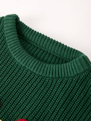 Christmas Winter Bow Dark Green Girls Pullover Sweater