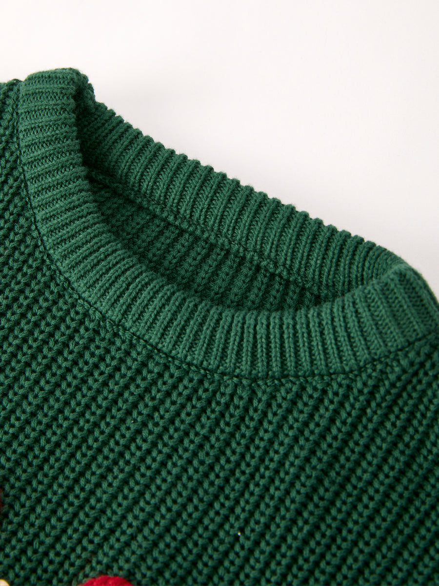 Christmas Winter Bow Dark Green Girls Pullover Sweater