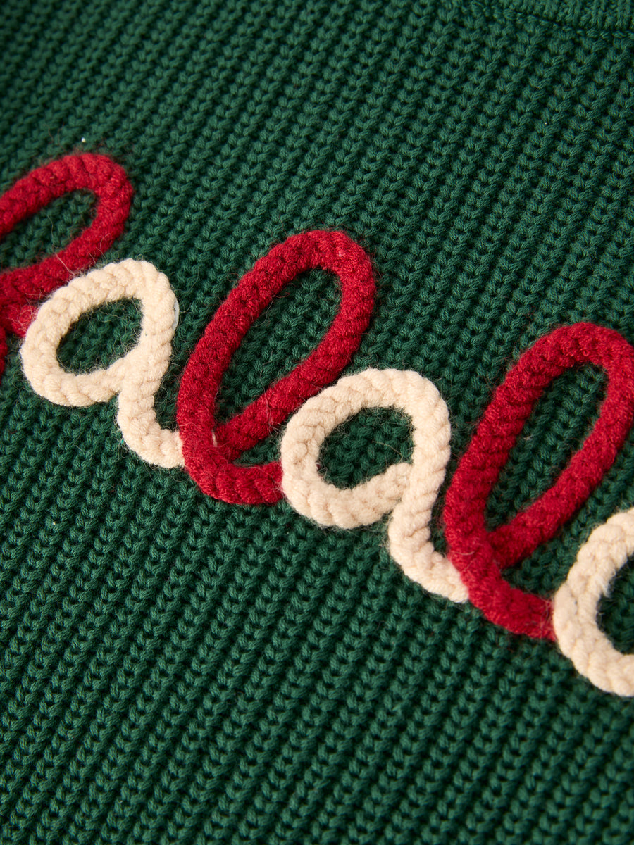Christmas Winter Bow Dark Green Girls Pullover Sweater