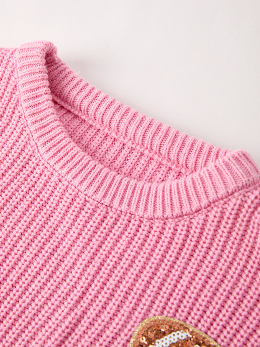 Winter Christmas Pink Football Girls Pullover Sweater
