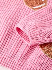 Winter Christmas Pink Football Girls Pullover Sweater