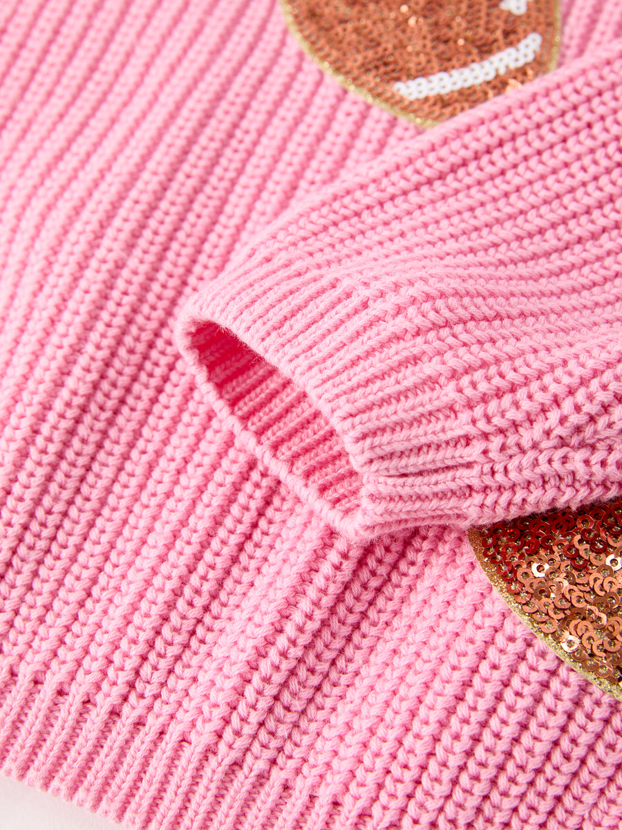 Winter Christmas Pink Football Girls Pullover Sweater