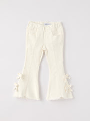 Christmas Charming White Bell Bottom Pants with Cute Bows