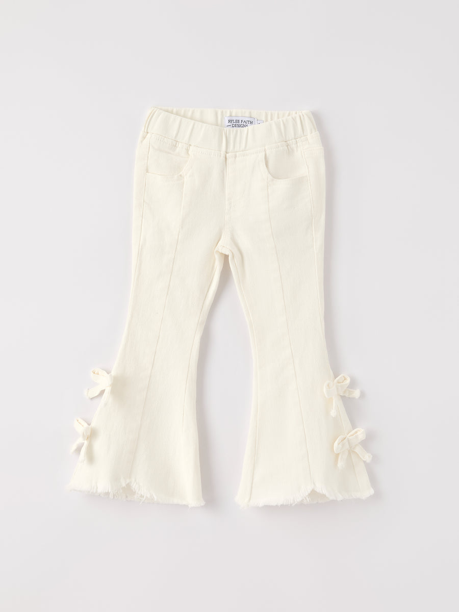 Christmas Charming White Bell Bottom Pants with Cute Bows