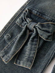 Girls Bow Stretch Wide-Leg Jeans