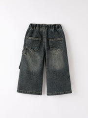 Girls Bow Stretch Wide-Leg Jeans