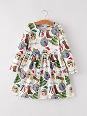 Festive Holiday Christmas TS Print Girls Dress