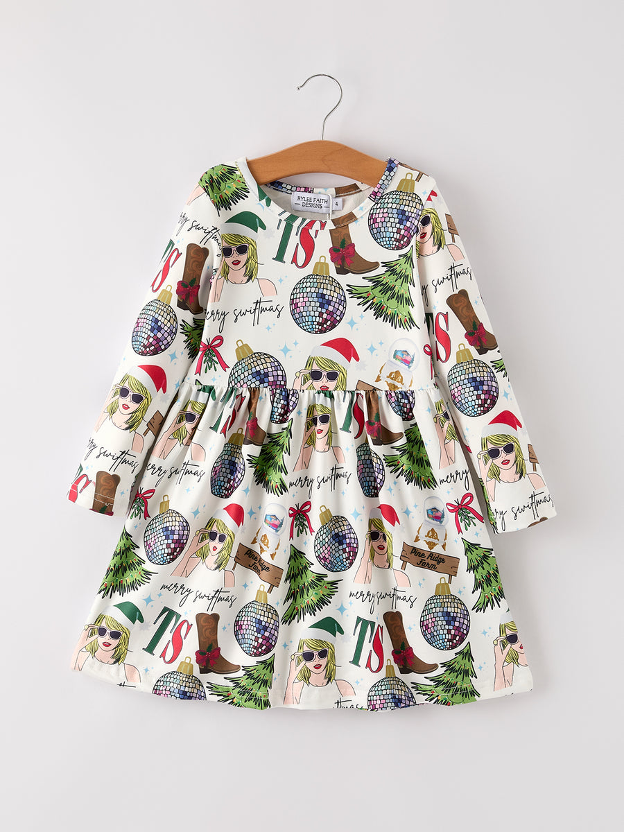 Festive Holiday Christmas TS Print Girls Dress