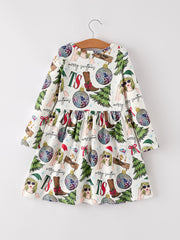 Festive Holiday Christmas TS Print Girls Dress