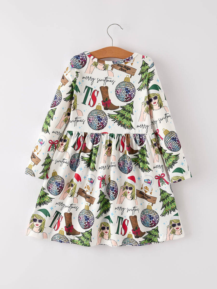 Festive Holiday Christmas TS Print Girls Dress