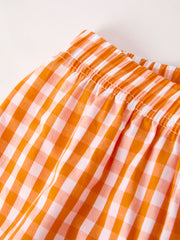 Fall Embroidered Boy Set – Orange Checkered with Halloween Details