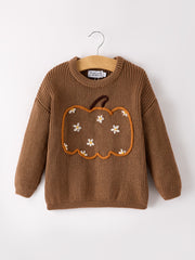 Thanksgiving Halloween Pumpkin Floral Girls Pullover Sweater
