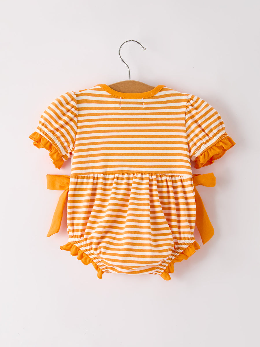 Halloween Striped Baby Girls Romper with Cat Smocking Embroidery –  Perfect for Fall