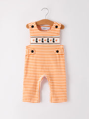 Halloween Striped Baby Boys Romper with Cat Smocking Embroidery –  Perfect for Fall
