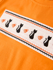 Halloween Striped Boy Set with Cat Smocking Embroidery –  Perfect for Fall