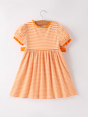 Halloween Striped Dress with Cat Smocking Embroidery –  Perfect for Fall